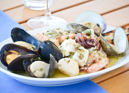 Roasted Medley: Fish, Shrimp, Scallops, Calamari, Clams, Mussels – piccata butter
